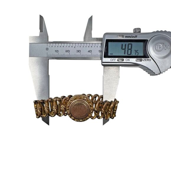 Antique 1905 Minerva Gold Filled Stretch Bracelet Engraved Monogram 27.9g Read - Picture 12 of 13